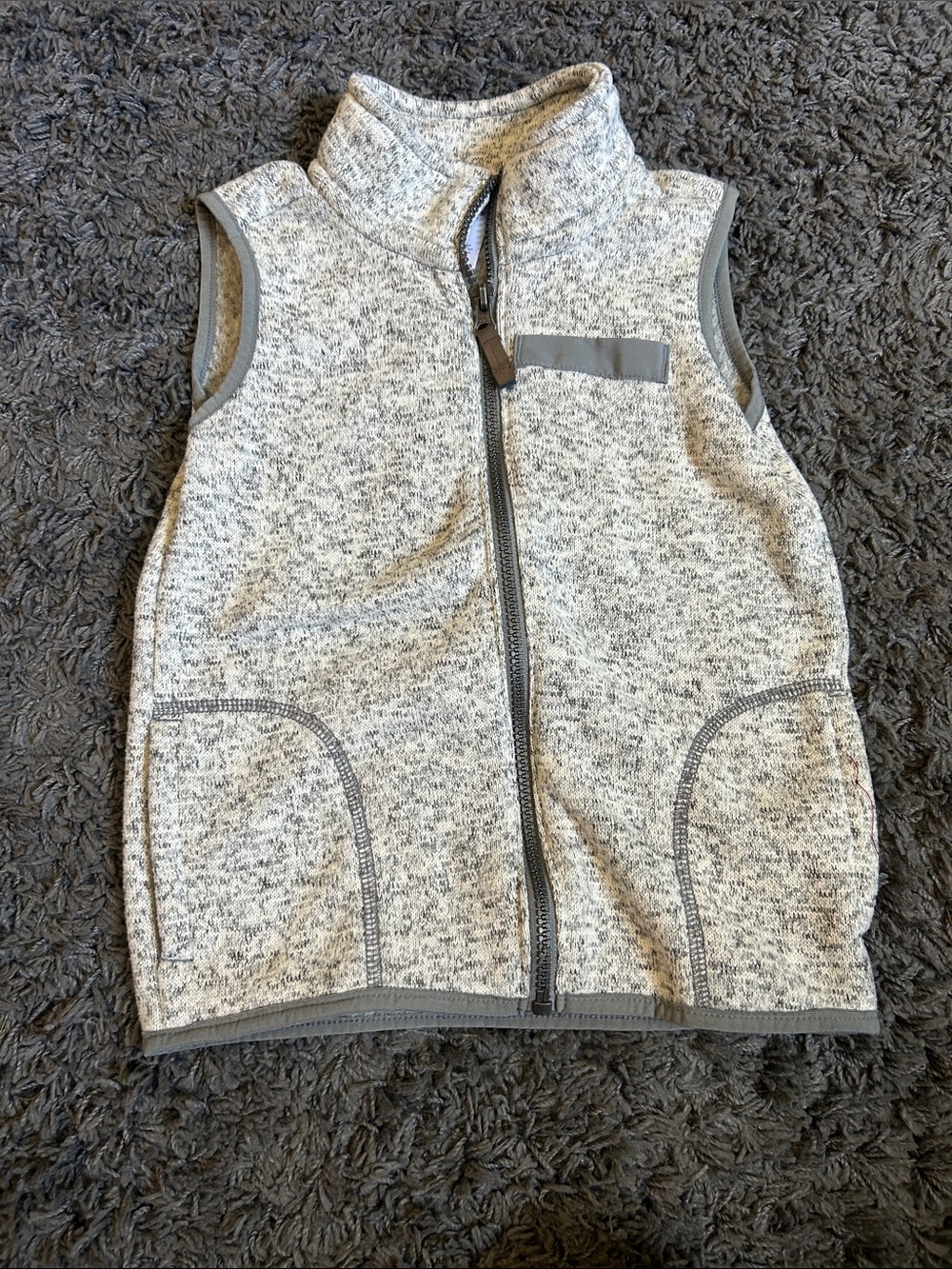 Carter's Heather Gray Fleece-Lined Zip Vest with Red Trim